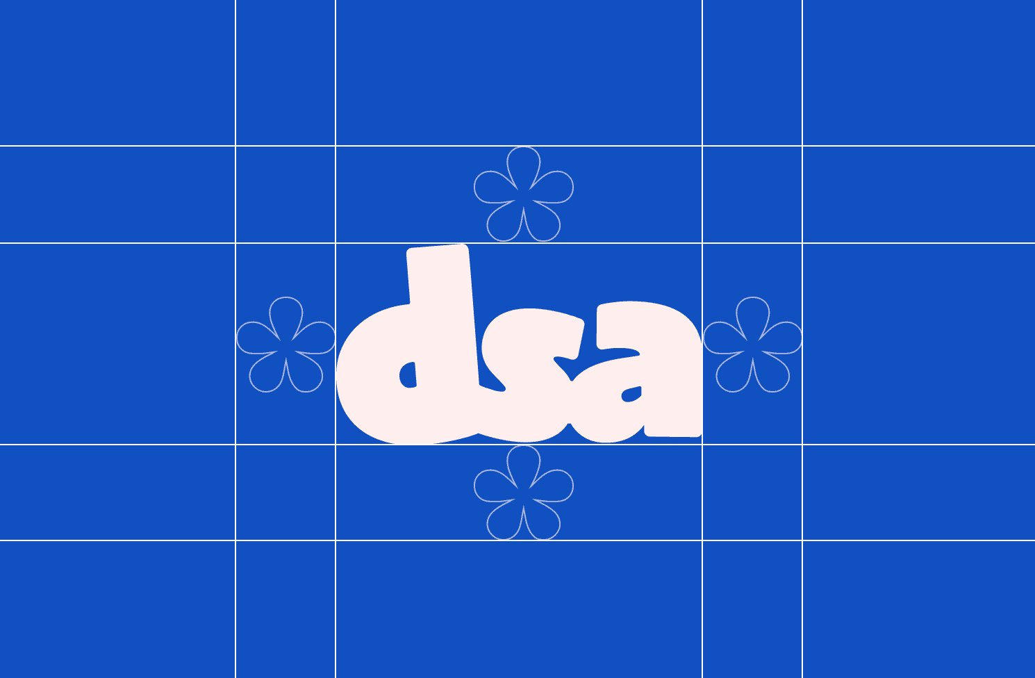 Connected DSA wordmark on a blue grid with flower motifs
