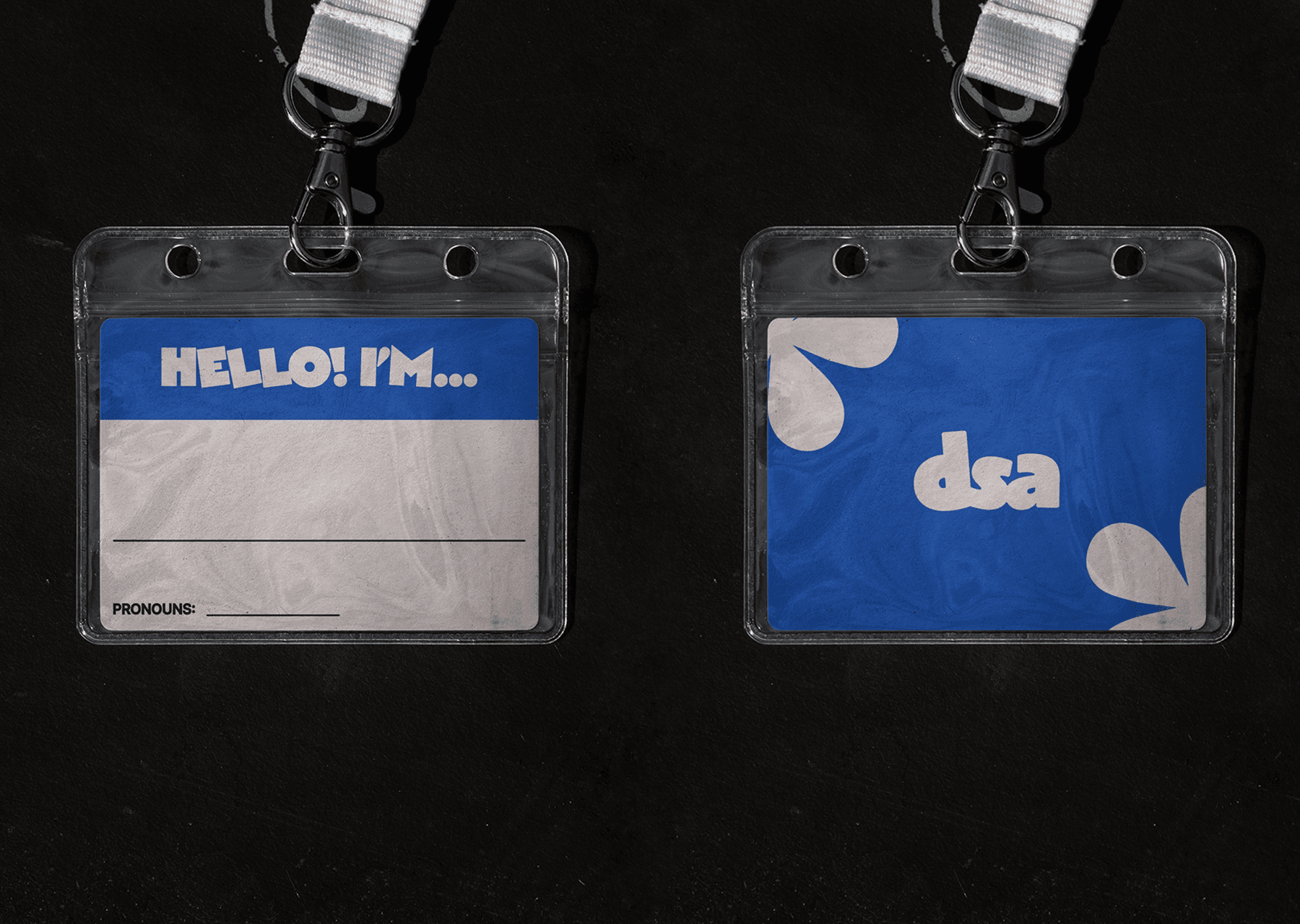Front and back of a DSA event badge