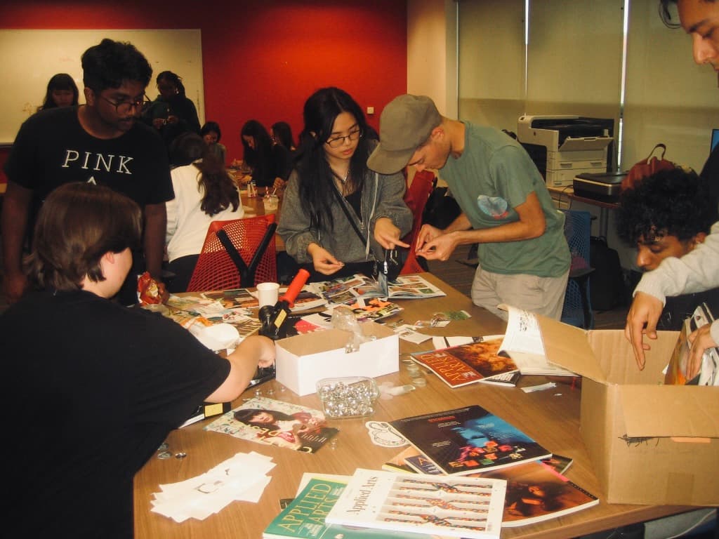 Students gathered together in a collaborative workshop
